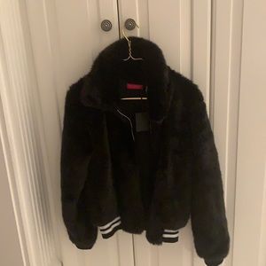 Contemporary Black faux fur bomber jacket in excellent condition